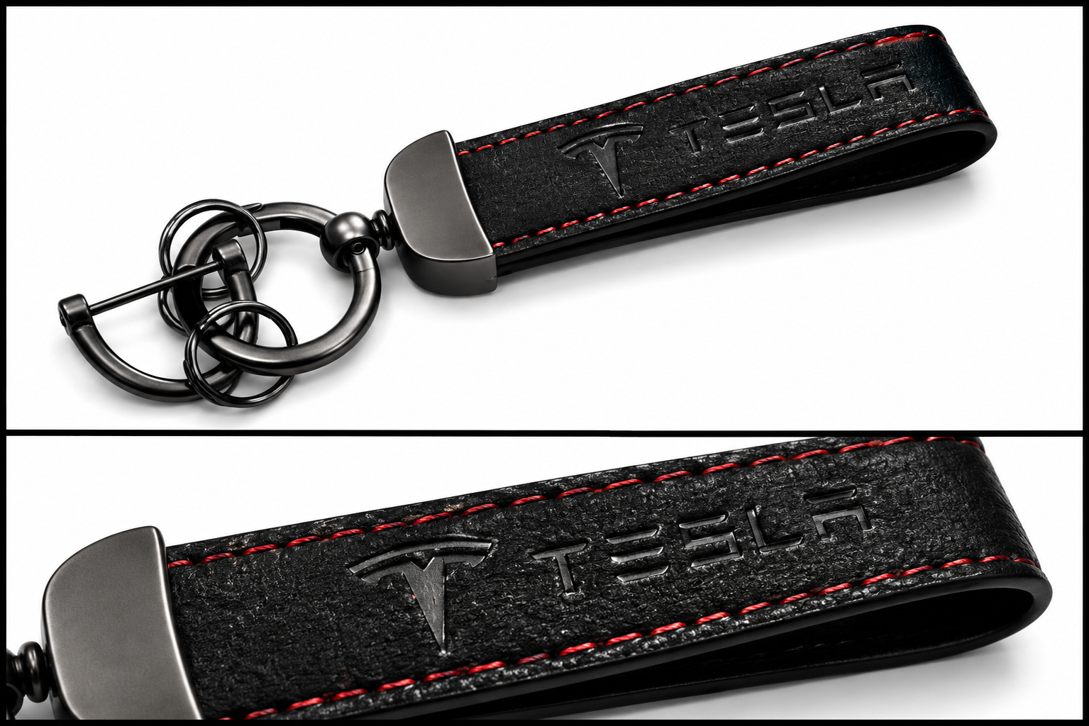 TESLA Logo Alcantara Keyring (Black + Red)