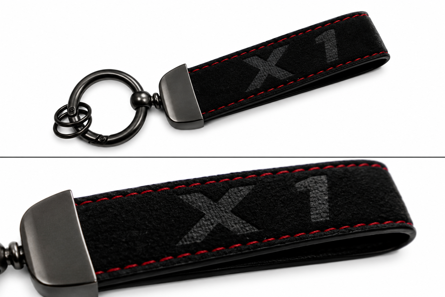 BMW X1 Logo Alcantara Keyring (Black + Red)