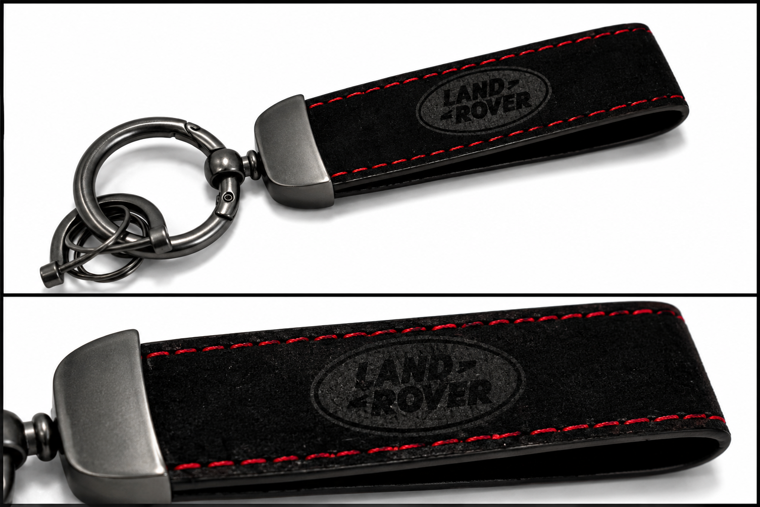 LAND ROVER Logo Alcantara Keyring (Black + Red)