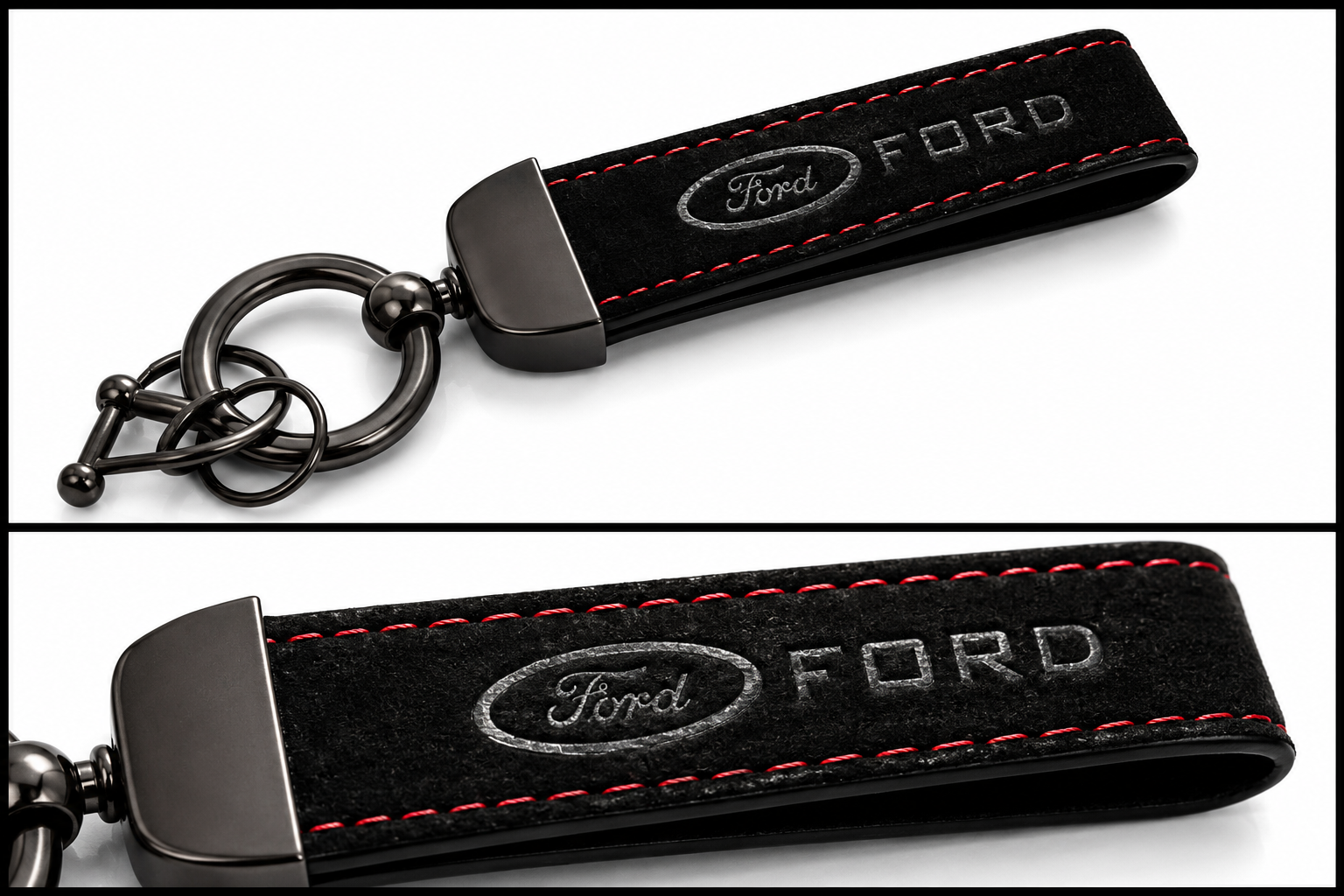 FORD Logo Alcantara Keyring (Black + Red)