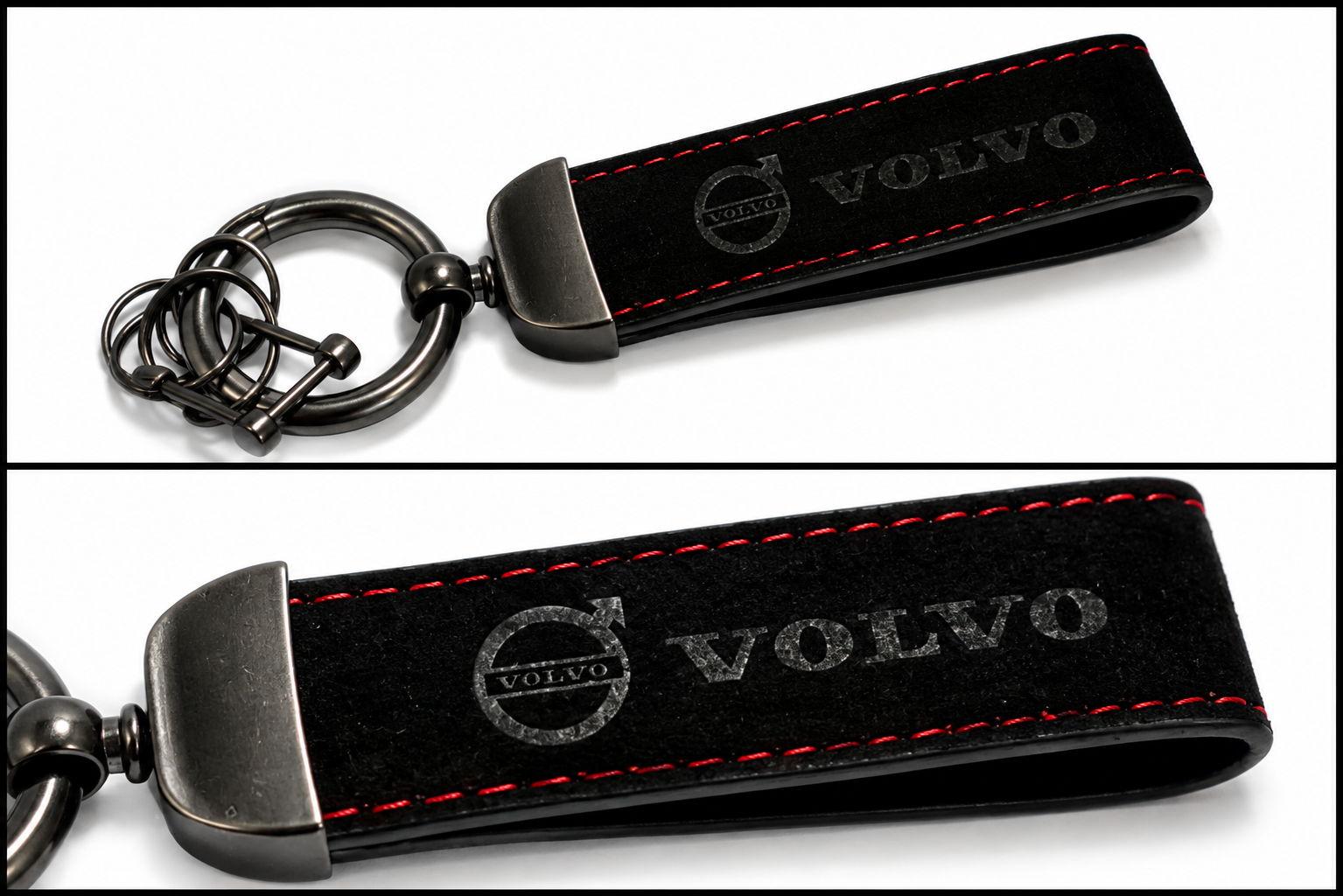 VOLVO Logo Alcantara Keyring (Black + Red)