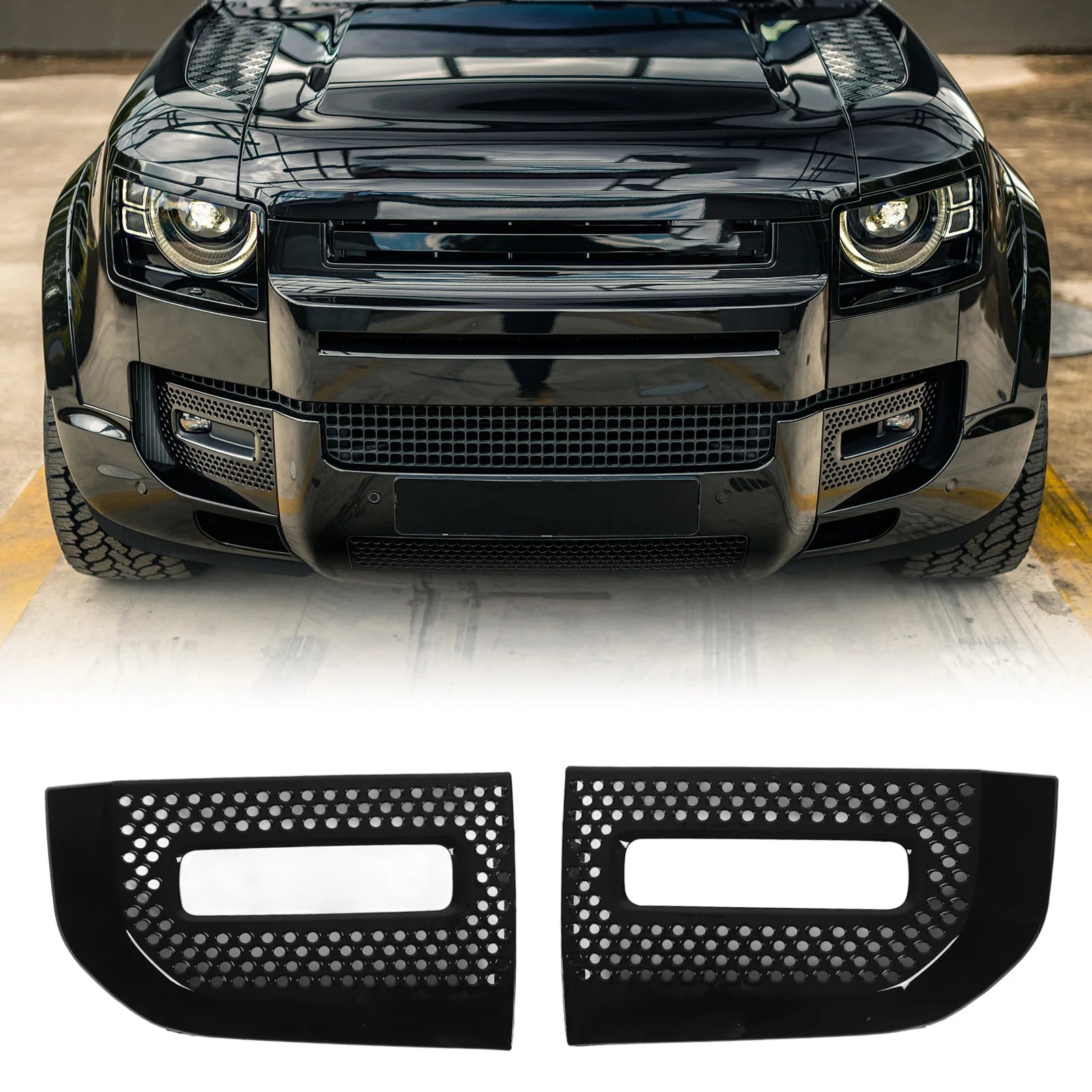Land Rover Defender 90 110 130 Gloss Black Replacement Fog Light Trim (2020-2024)