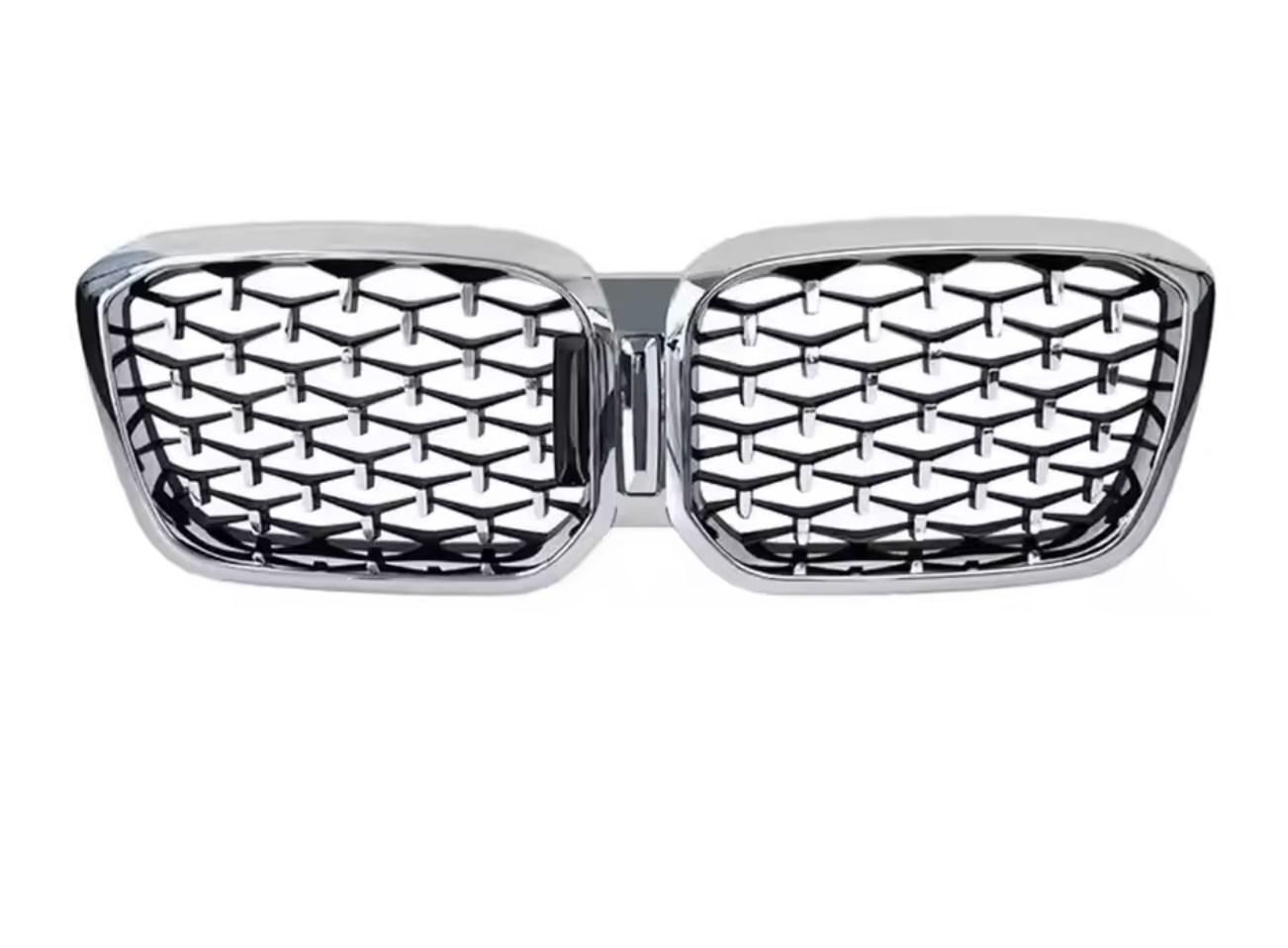 Chrome silver grille with 'Diamonds Style Grille' text on a white background