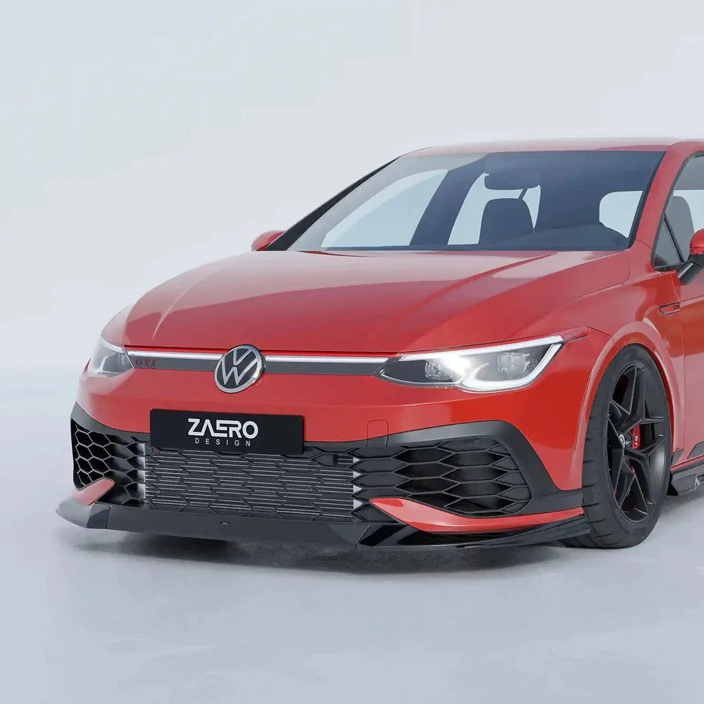 VW Golf GTI Clubsport Mk8 EVO-1 Gloss Black Front Splitter by ZAERO (2020+)