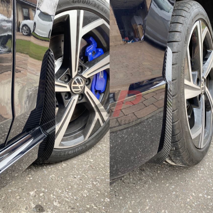 thumbnail interactive-video image 1 of AP Design Gloss Carbon Front & Rear Mud Flap/Arch Guard Kit – For Audi RS6 C8 2019+, Twill Weave 1 of 5