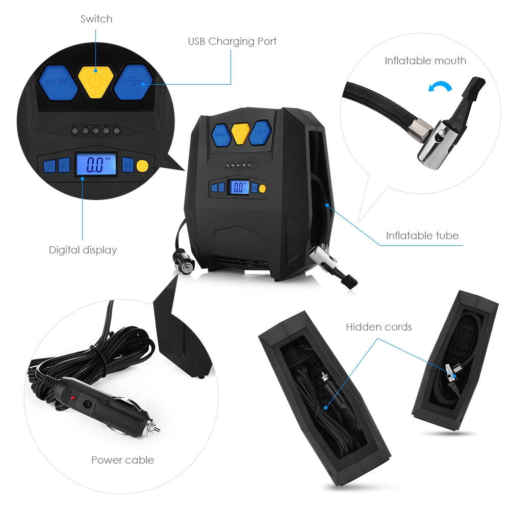 YY - 3602 Portable Car Tyre Air Pump with USB Charging Port - Diversion Stores Car Parts And Modificaions