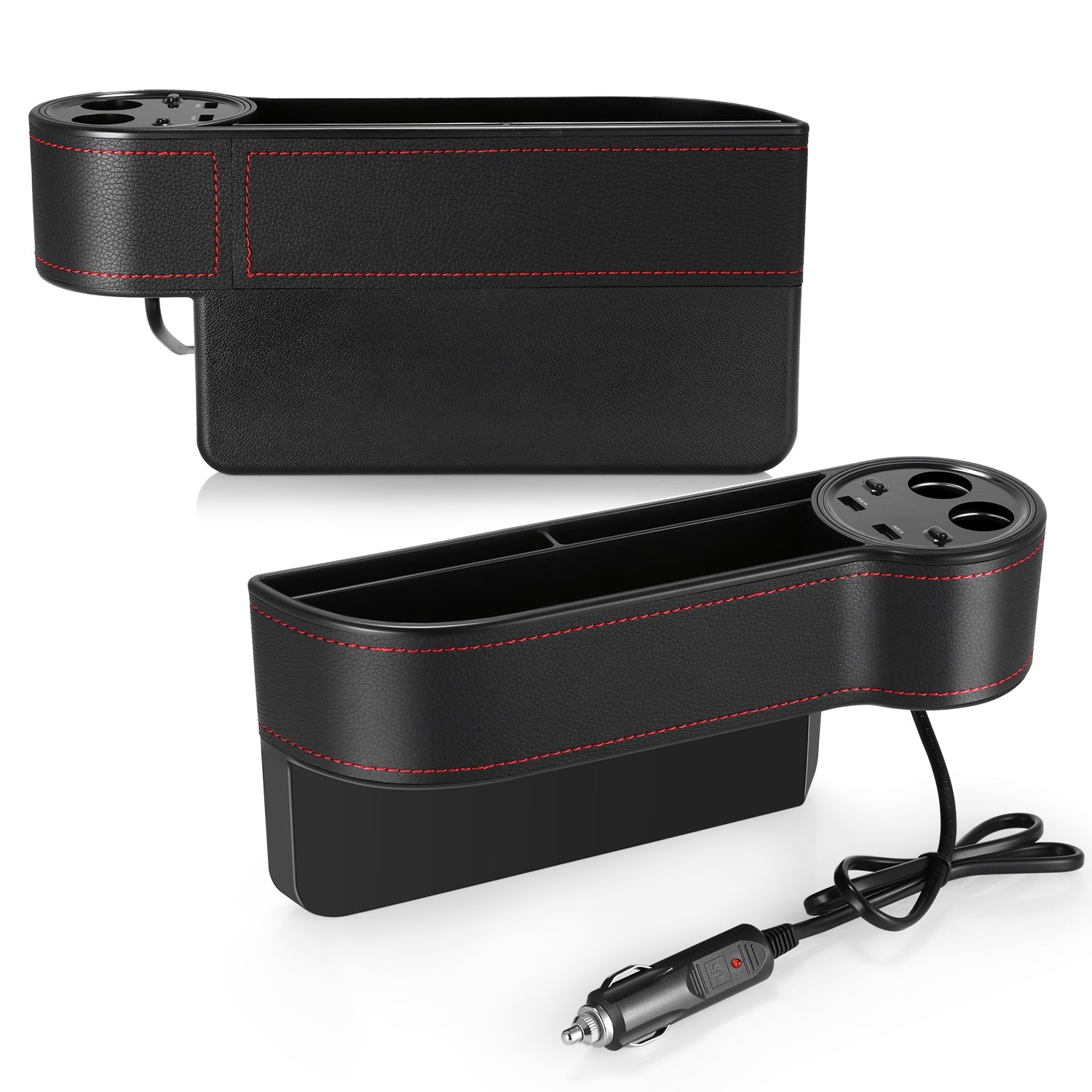 ZEEPIN C15 Multi-use Car Seat Gap Storage Box Voltage Display 2 Cigar Lighters - Diversion Stores Car Parts And Modificaions
