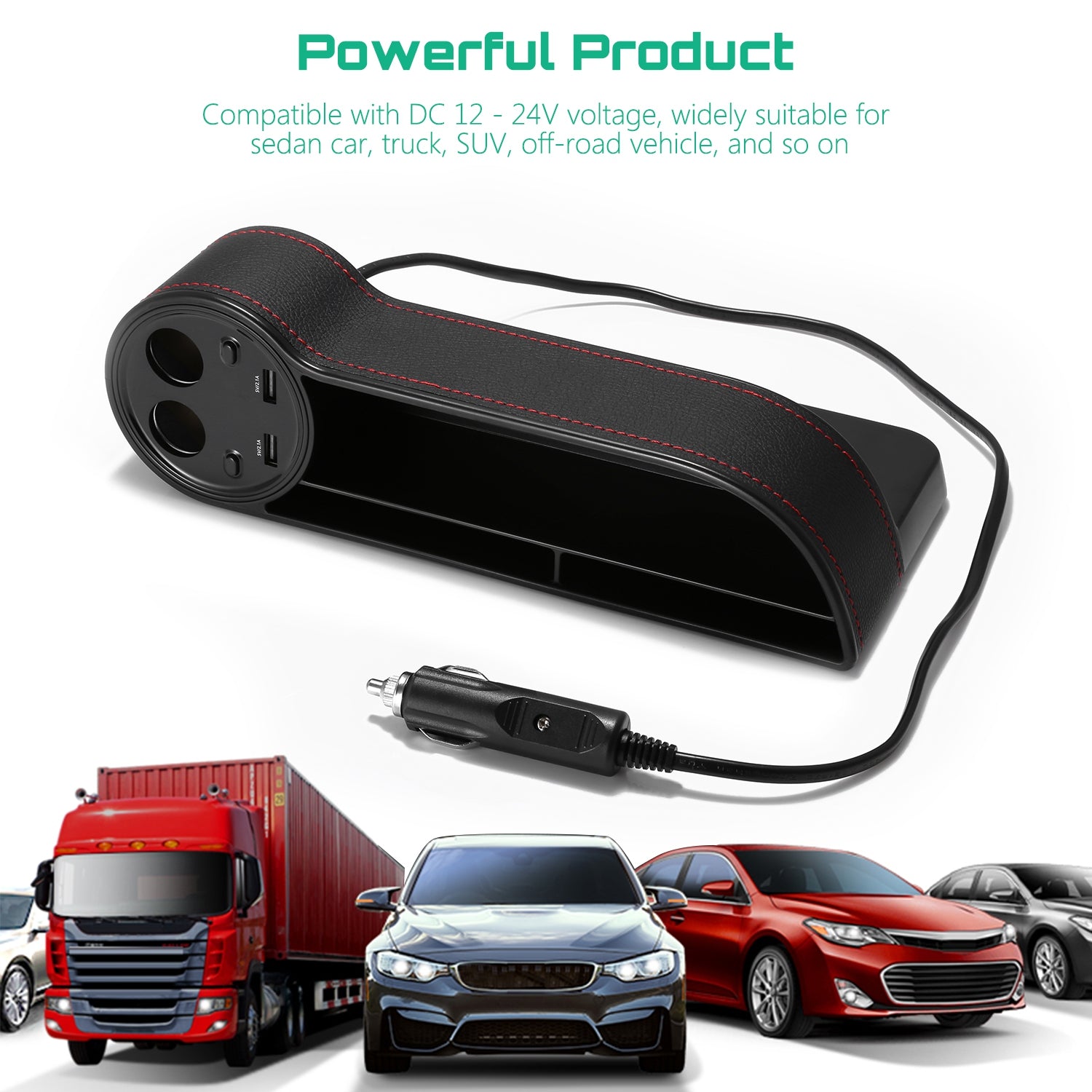 ZEEPIN C15 Multi-use Car Seat Gap Storage Box Voltage Display 2 Cigar Lighters - Diversion Stores Car Parts And Modificaions