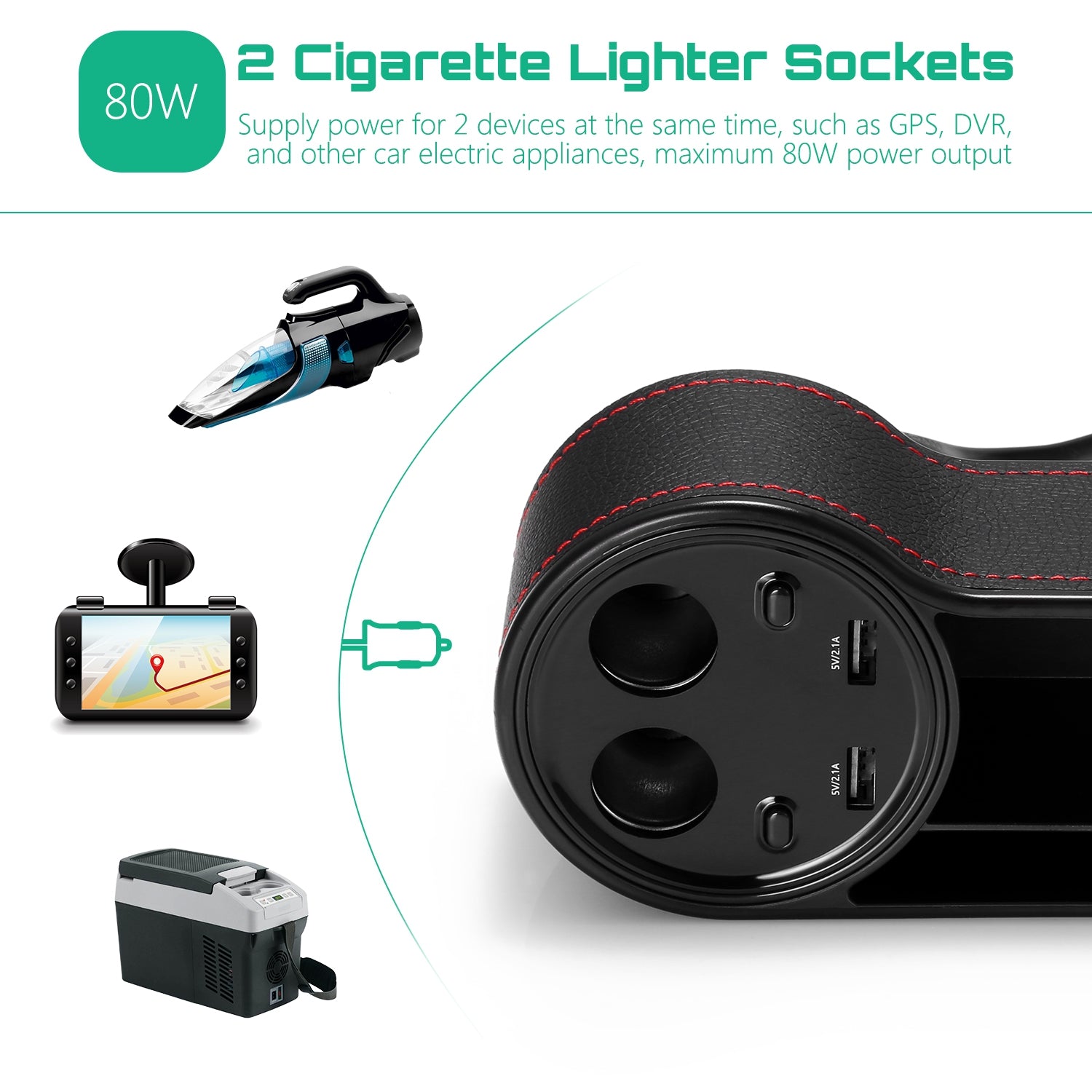 ZEEPIN C15 Multi-use Car Seat Gap Storage Box Voltage Display 2 Cigar Lighters - Diversion Stores Car Parts And Modificaions