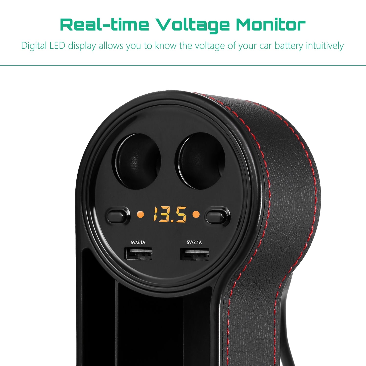 ZEEPIN C15 Multi-use Car Seat Gap Storage Box Voltage Display 2 Cigar Lighters - Diversion Stores Car Parts And Modificaions