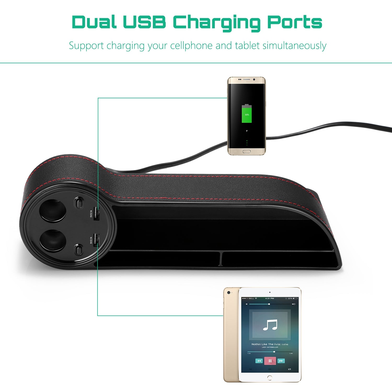 ZEEPIN C15 Multi-use Car Seat Gap Storage Box Voltage Display 2 Cigar Lighters - Diversion Stores Car Parts And Modificaions