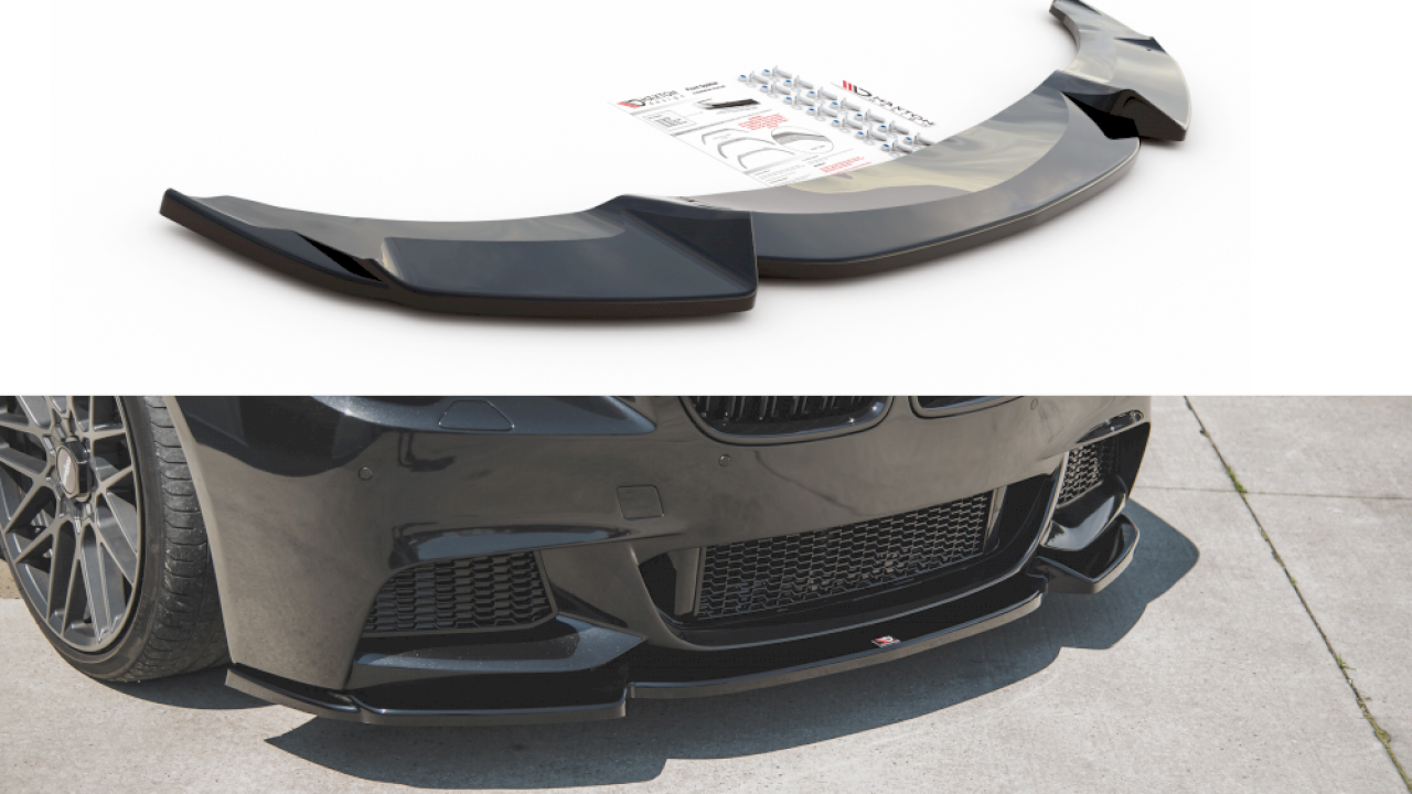 thumbnail image 2 of Carbon Fiber Style Front Bumper Splitter Lip For 2011-2016 BMW F10 5 Series M Sport - 3Pcs ABS Plastic 2 of 4