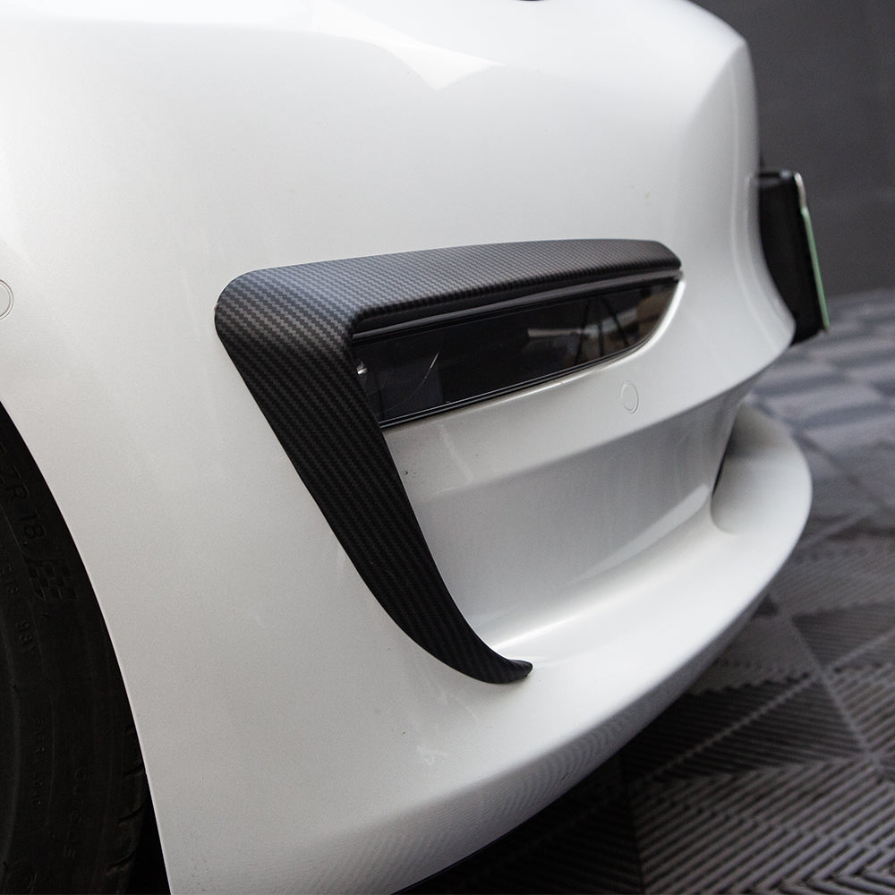 Tesla Model 3 Front Gloss Black / Carbon Fibre Look Canard Set (2017 Onwards)