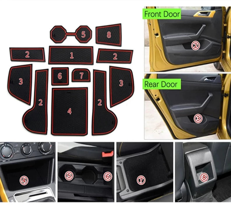 Volkswagen Polo MK6 AW 10Pcs Rubber Anti-Slip Interior Storage Mats (2018 - UP)