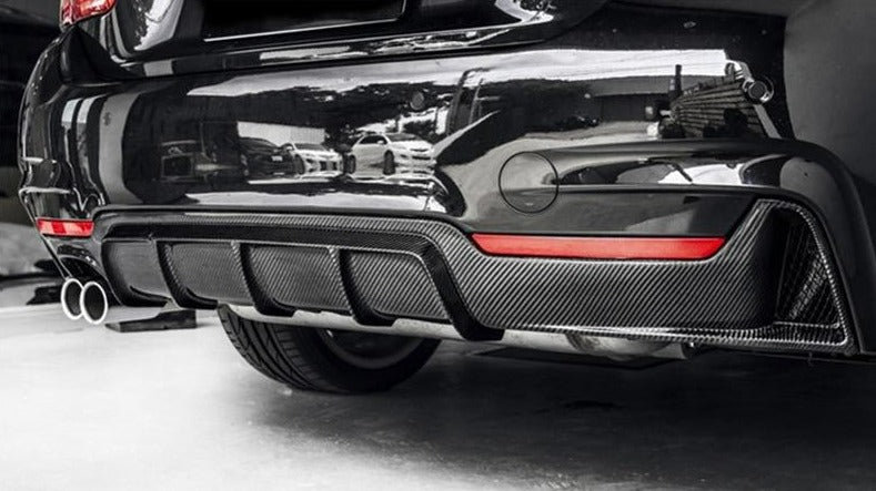 BMW 4 Series Coupe Carbon Fibre / Gloss Black Rear Single Exit Diffuser (F32, F33, F36 2013 - 2018 Models)