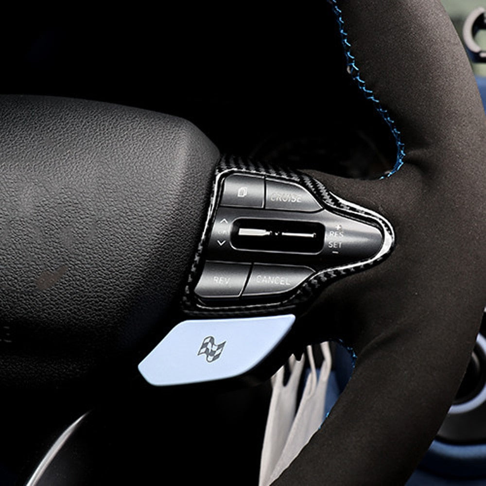 Hyundai i30 / i30N Steering Wheel Carbon Fibre Look Button Trim Cover (2017+ Models)