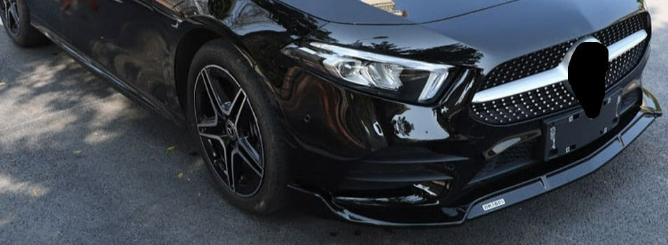 Mercedes Benz A Class W177 MK4 Gloss Black 3 Piece Front Splitter Kit (2018+ Models)