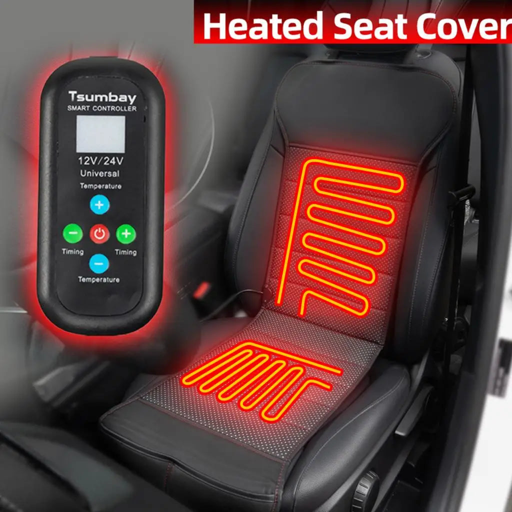 Universal Car 12V Heated Seat Cover In Perforated Leather + Remote Control