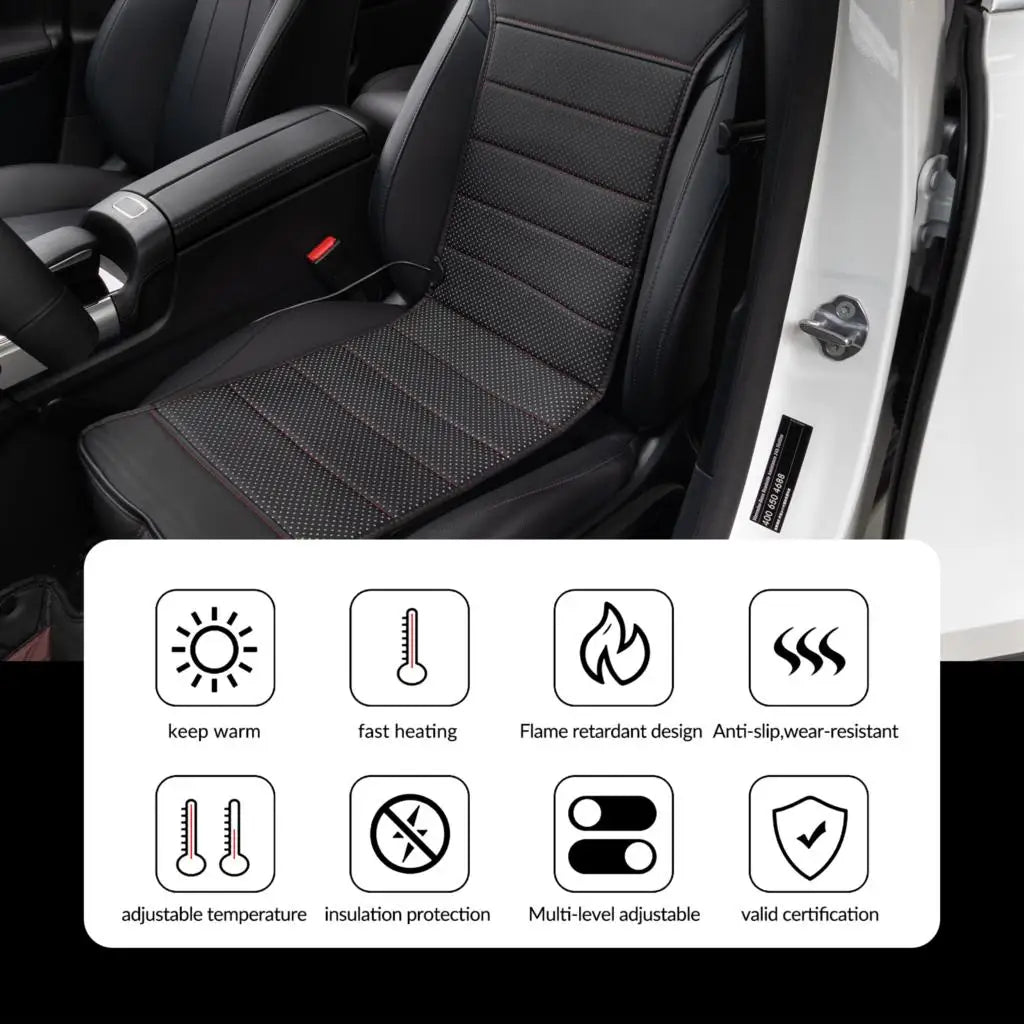 Universal Car 12V Heated Seat Cover In Perforated Leather + Remote Control