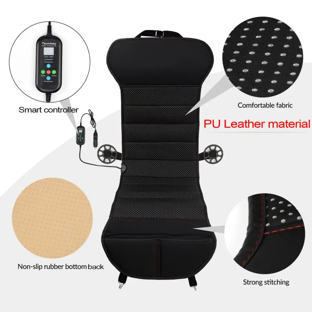 Universal Car 12V Heated Seat Cover In Perforated Leather + Remote Control