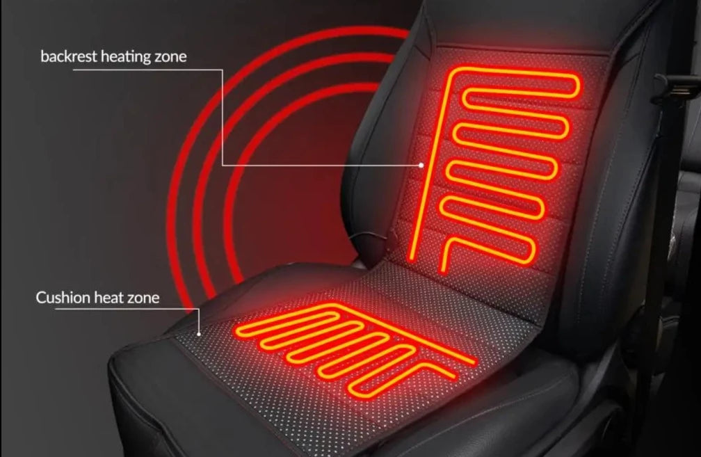 Universal Car 12V Heated Seat Cover In Perforated Leather + Remote Control