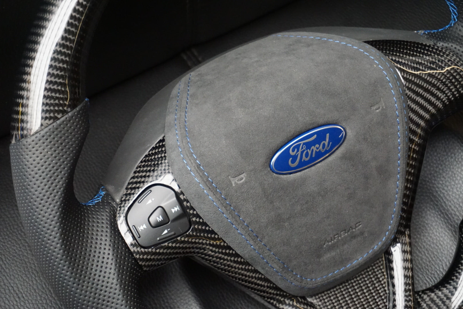 Ford Fiesta MK7 / MK7.5 Premium Alcantara Stitched Steering Wheel Airbag Cover (DIVERSION)