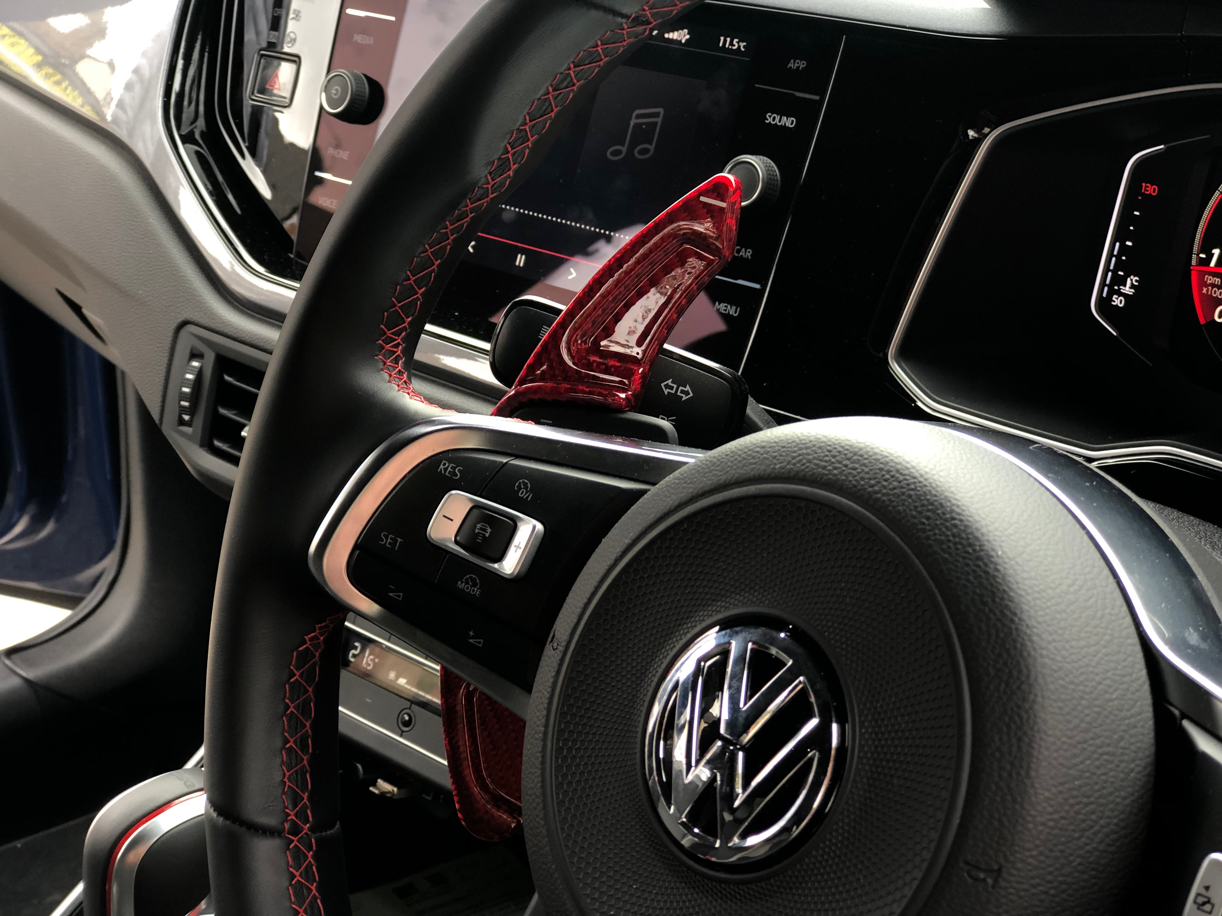 233 - Volkswagen Carbon Fibre Red Paddle Extensions For Golf 7/7.5 / Scirocco / Polo MK6 - Diversion Stores Car Parts And Modificaions