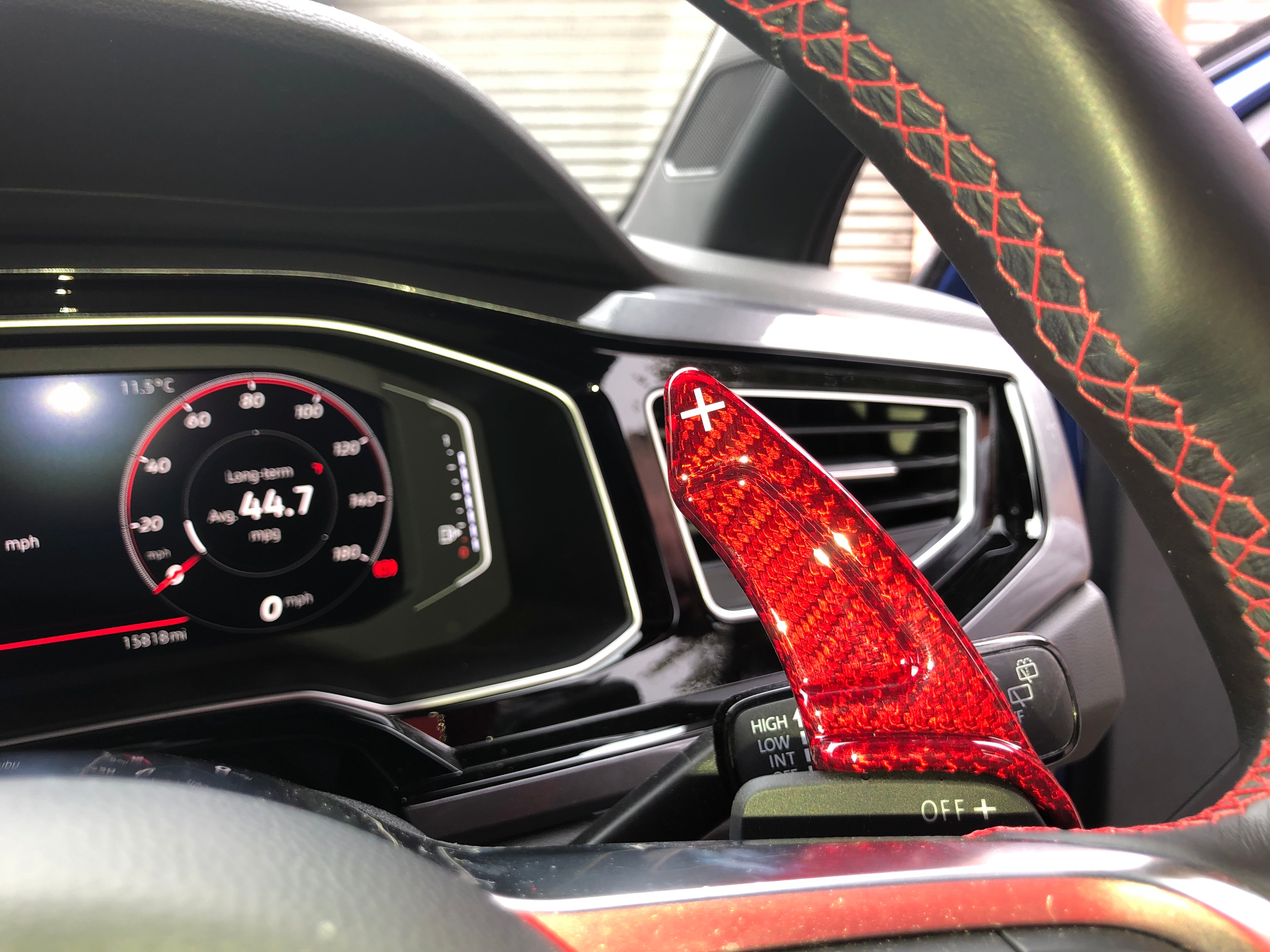 233 - Volkswagen Carbon Fibre Red Paddle Extensions For Golf 7/7.5 / Scirocco / Polo MK6 - Diversion Stores Car Parts And Modificaions