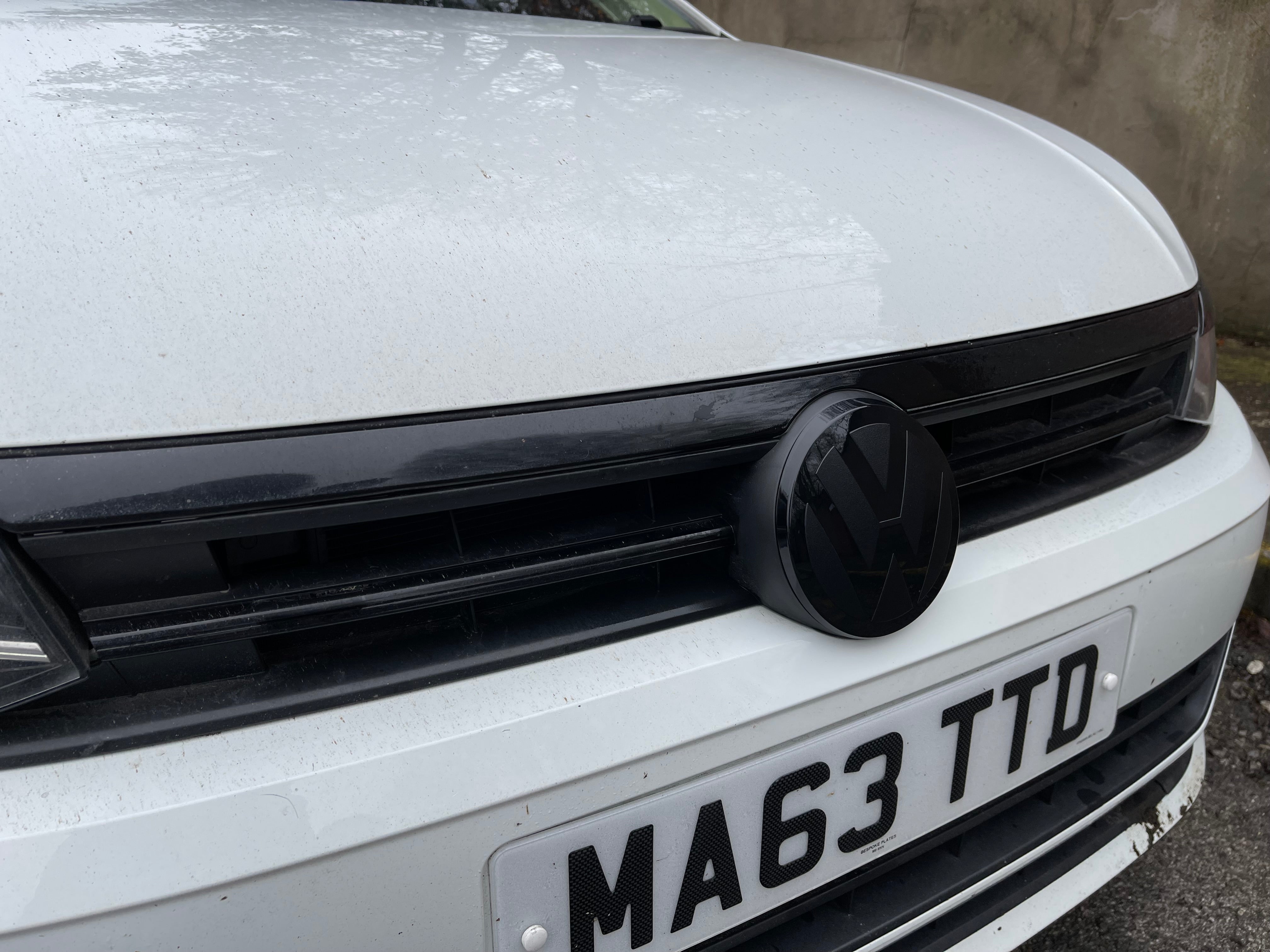 Volkswagen AW Polo MK6 / MK6.5 Black Transparent ACC RADAR Front and Rear Plastic Badge Overlays (2018+ Models)