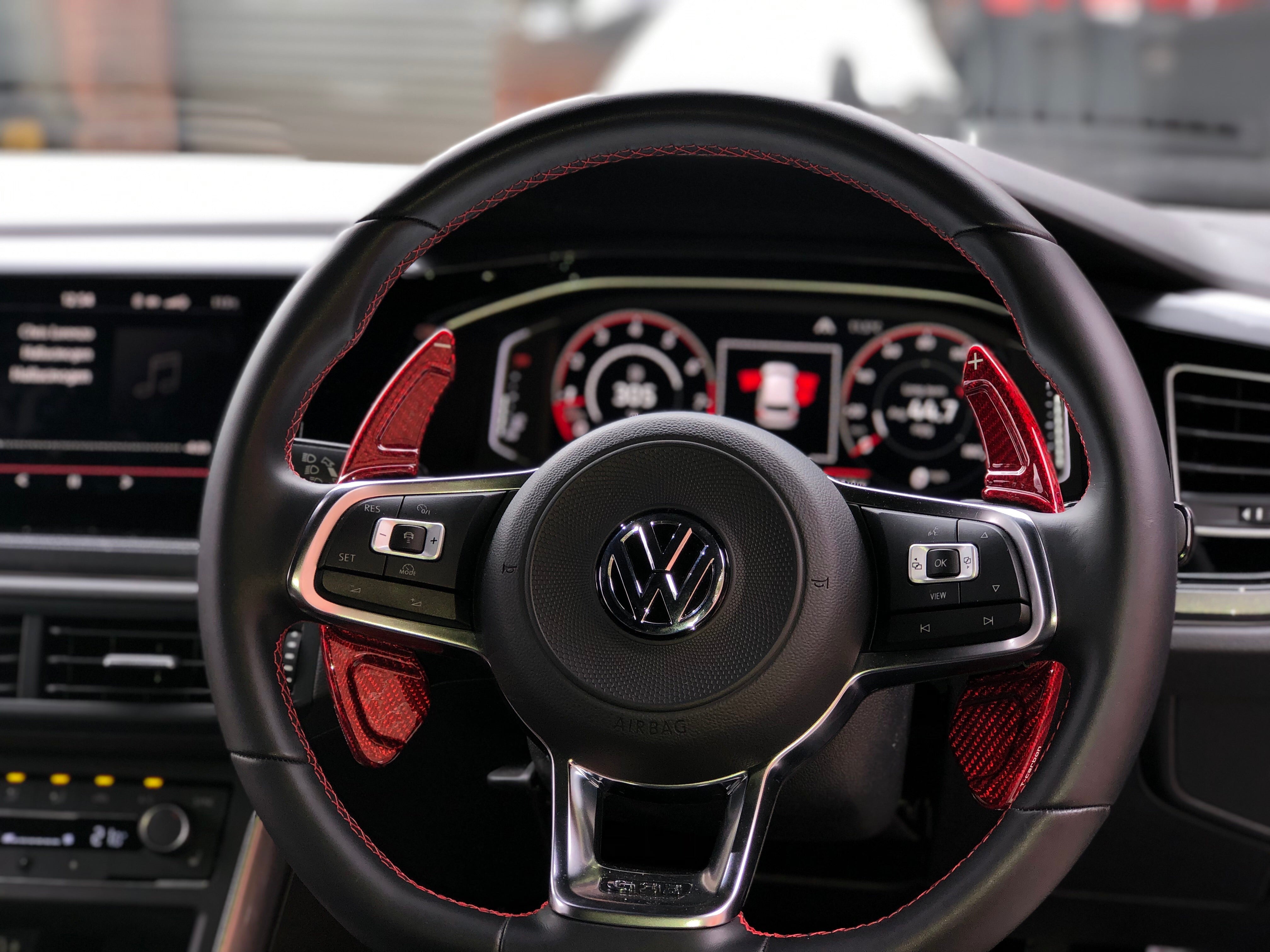 233 - Volkswagen Carbon Fibre Red Paddle Extensions For Golf 7/7.5 / Scirocco / Polo MK6 - Diversion Stores Car Parts And Modificaions