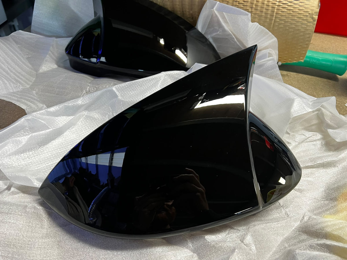 CLEARANCE 8013 - Volkswagen Golf MK8 / ID3 'Batman' Style Mirror Covers (2020+ Models) Without Blind Spot Assist / Gloss Black