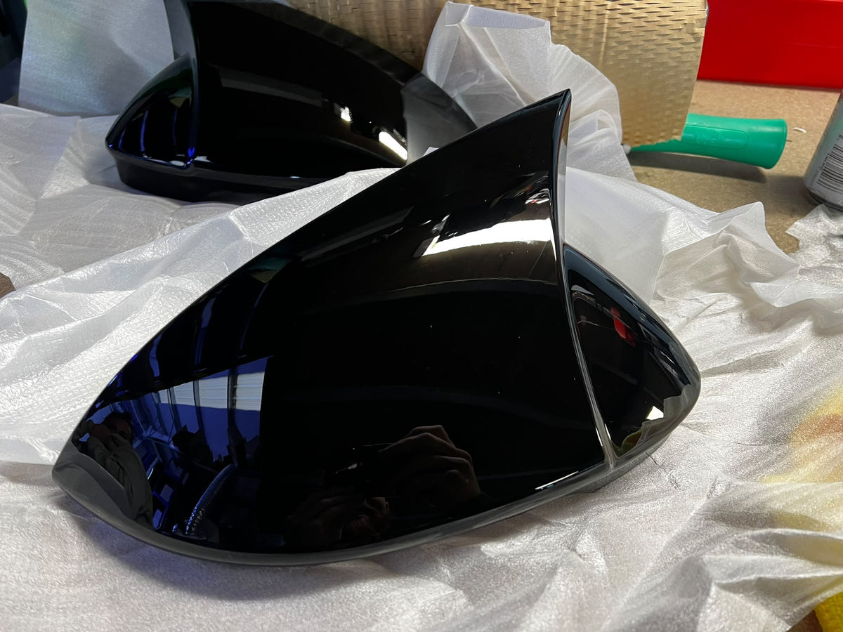 CLEARANCE 8013 - Volkswagen Golf MK8 / ID3 'Batman' Style Mirror Covers (2020+ Models) Without Blind Spot Assist / Gloss Black