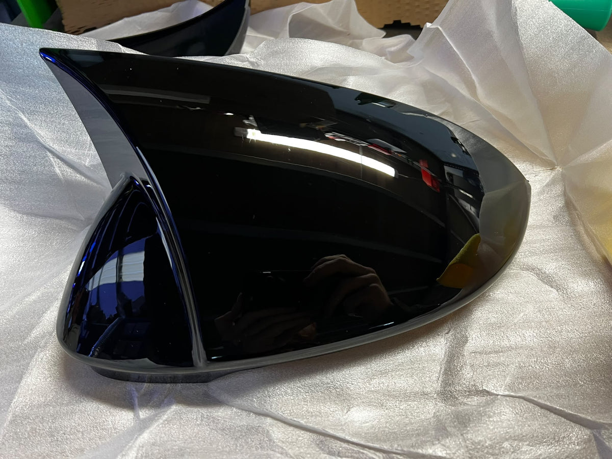 CLEARANCE 8013 - Volkswagen Golf MK8 / ID3 'Batman' Style Mirror Covers (2020+ Models) Without Blind Spot Assist / Gloss Black