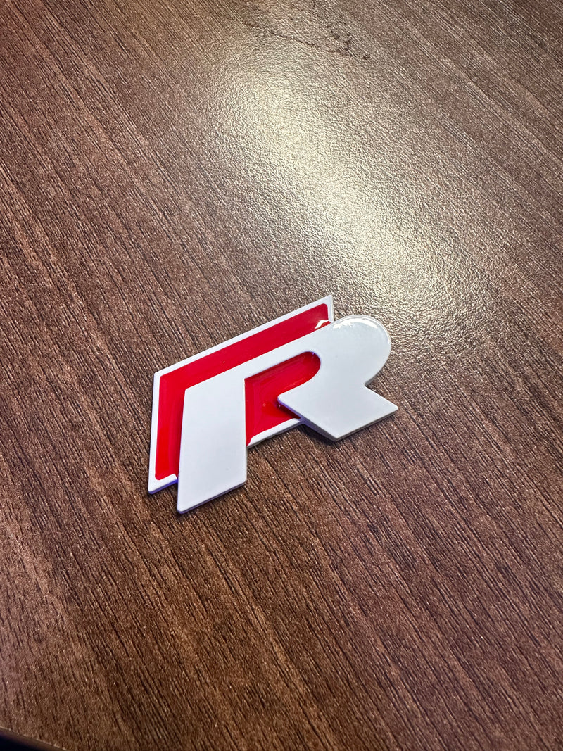 Volkswagen 'R' Front & Rear Badge / Emblem (White + Red)