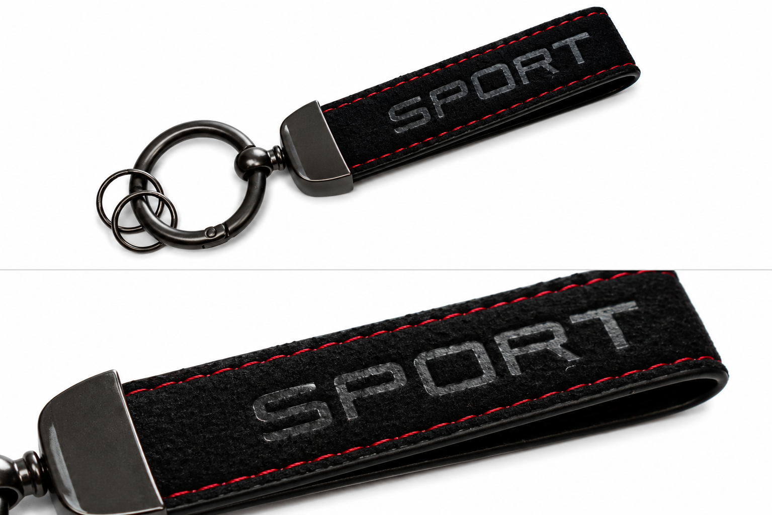 RANGE ROVER SPORT Logo Alcantara Keyring (Black + Red)