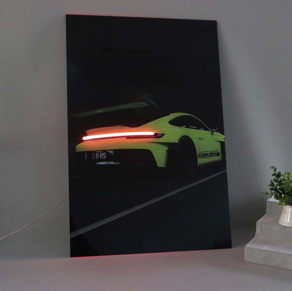 PORSCHE GT3 RS Yelllow LED Acrylic Wall Art / 60x40cm - DIVERSION