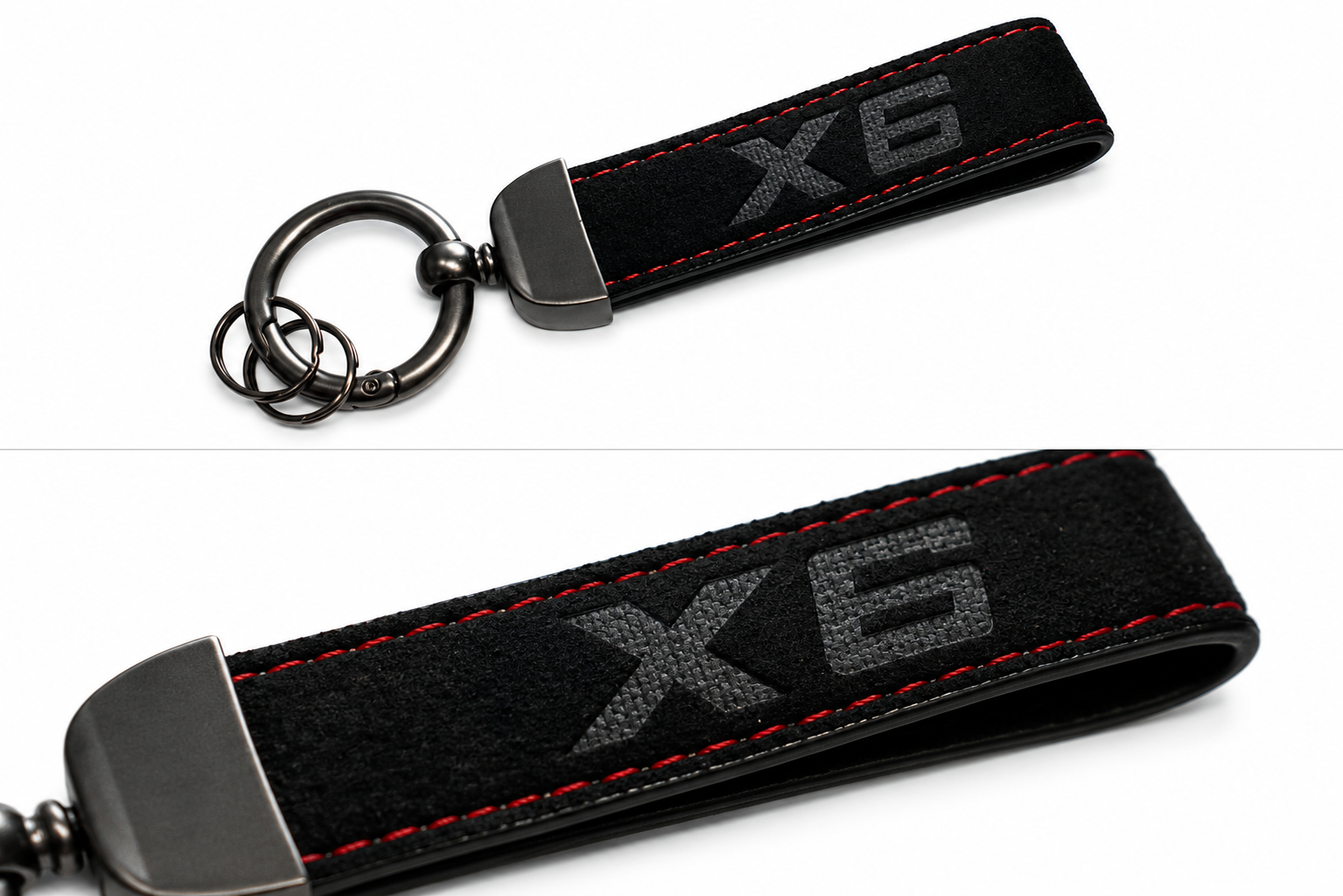 BMW X6 Logo Alcantara Keyring (Black + Red)