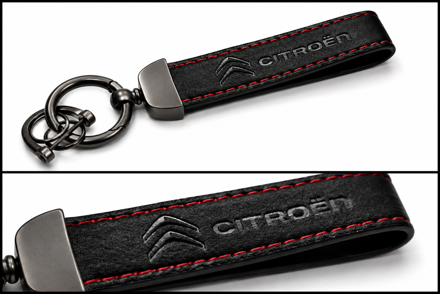 CITROEN Logo Alcantara Keyring (Black + Red)