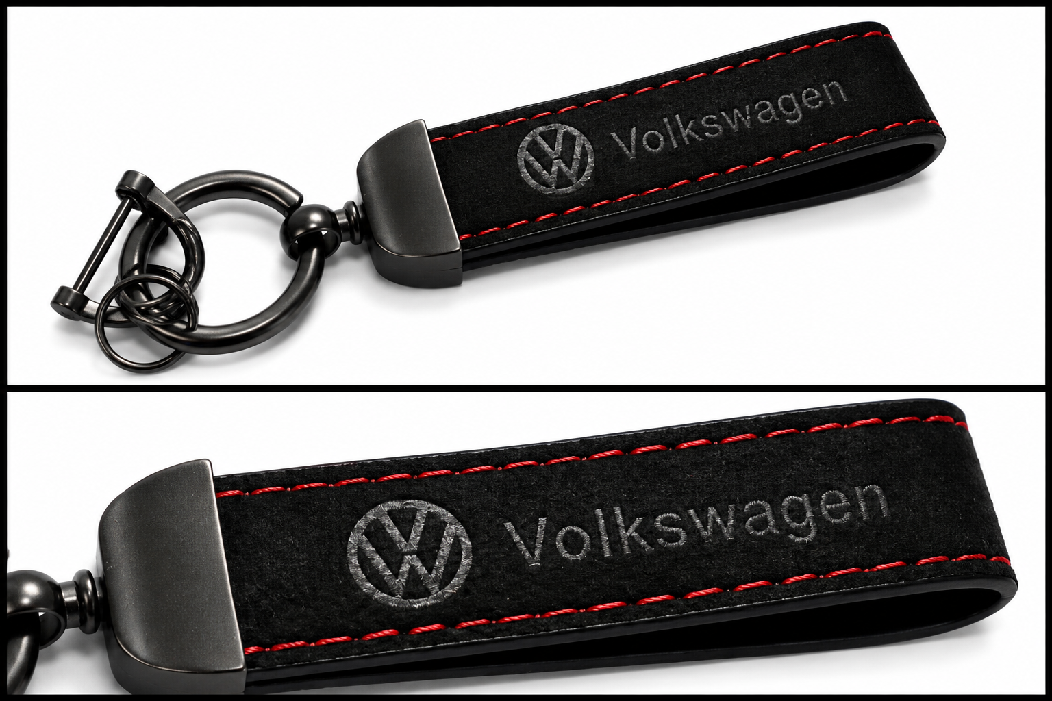 Volkswagen Logo Alcantara Keyring (Black + Red)