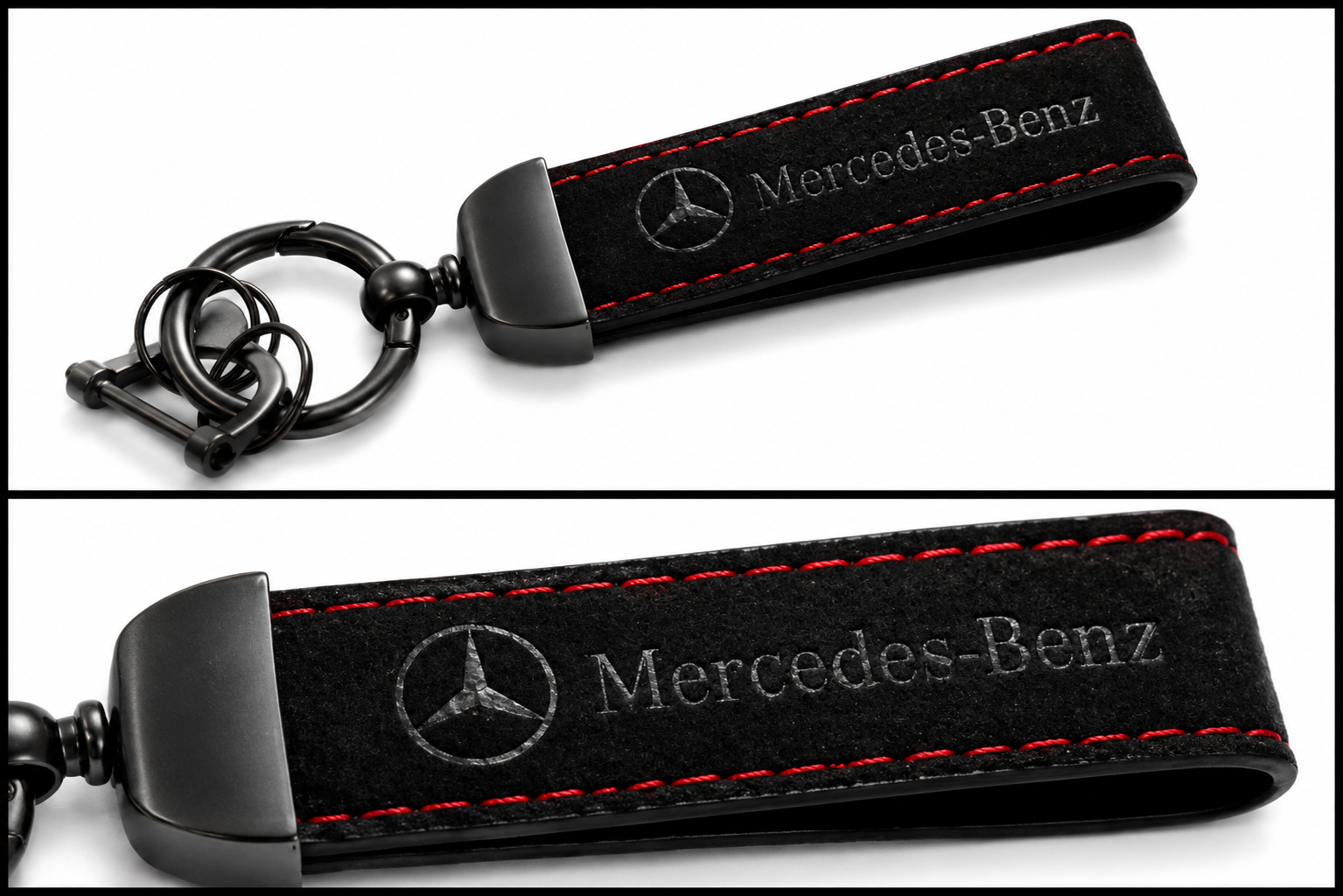 MERCEDES BENZ Logo Alcantara Keyring (Black + Red)