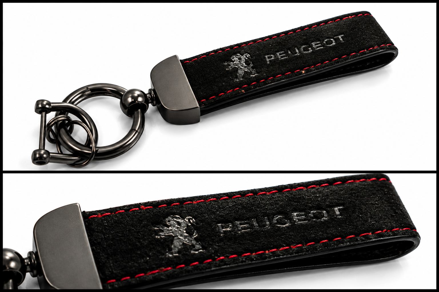 PEUGEOT Logo Alcantara Keyring (Black + Red)