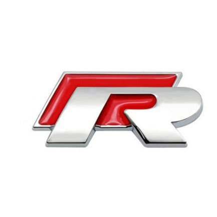 Volkswagen 'R' Front & Rear Badge / Emblem (Silver + Red)