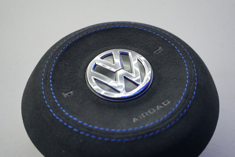 IN STOCK - VW Volkswagen Golf / Polo / Scirocco Circular Airbag Cover (Alcantara + Blue Stitching)