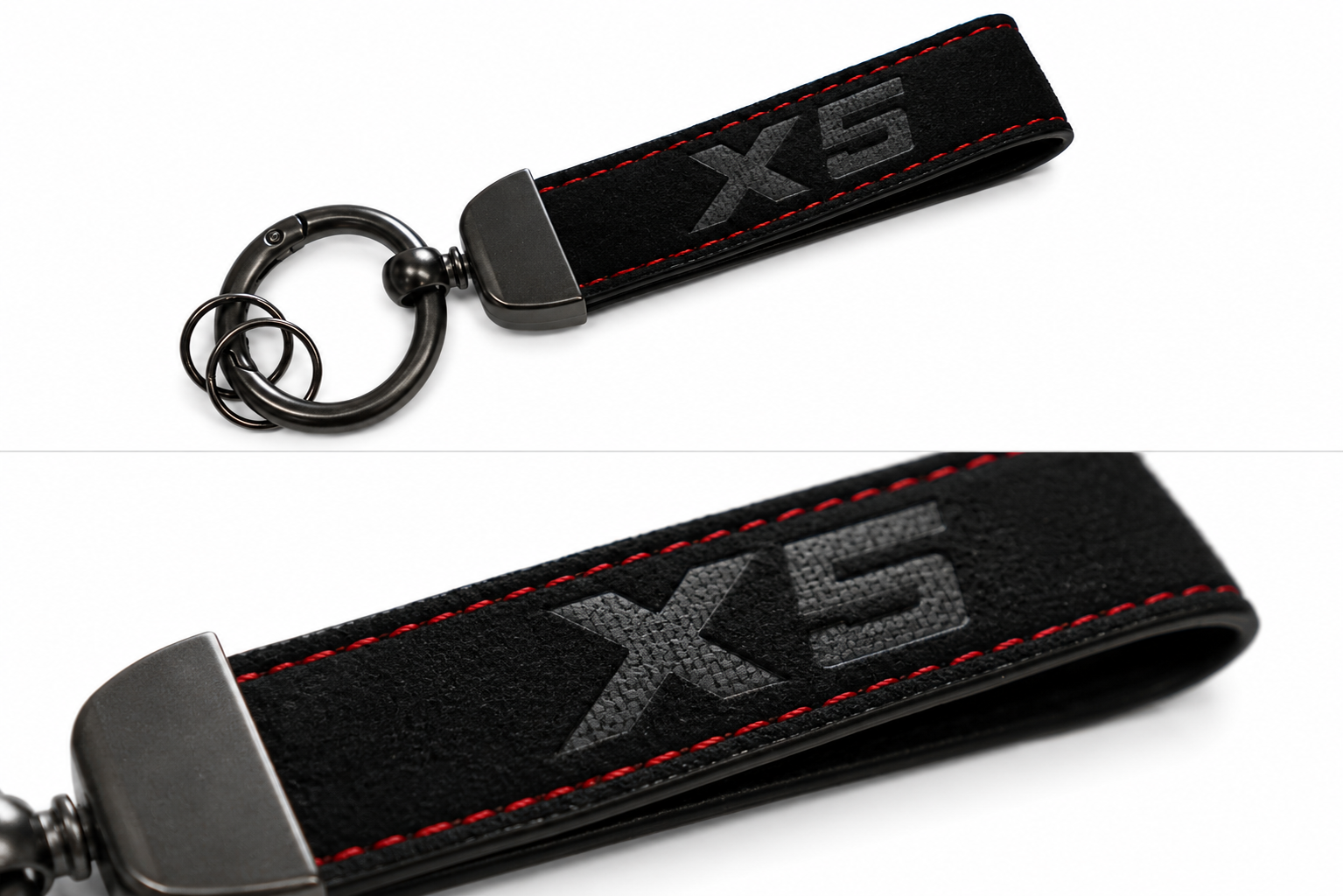 BMW X5 Logo Alcantara Keyring (Black + Red)
