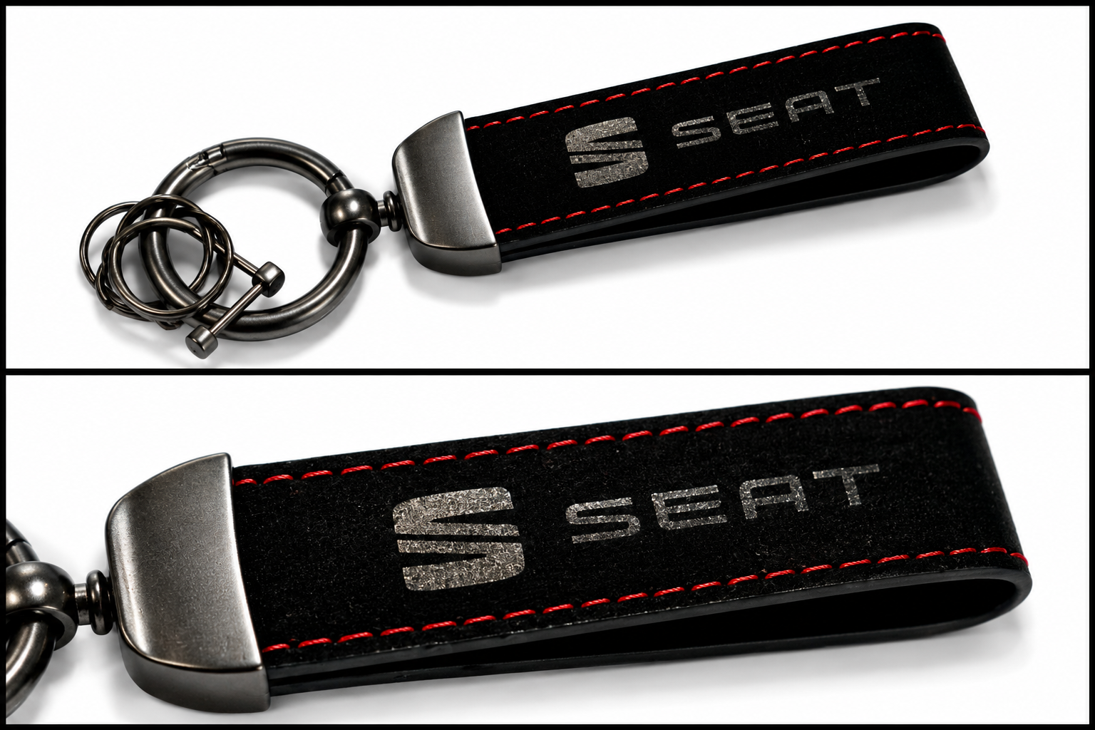 SEAT Logo Alcantara Keyring (Black + Red)