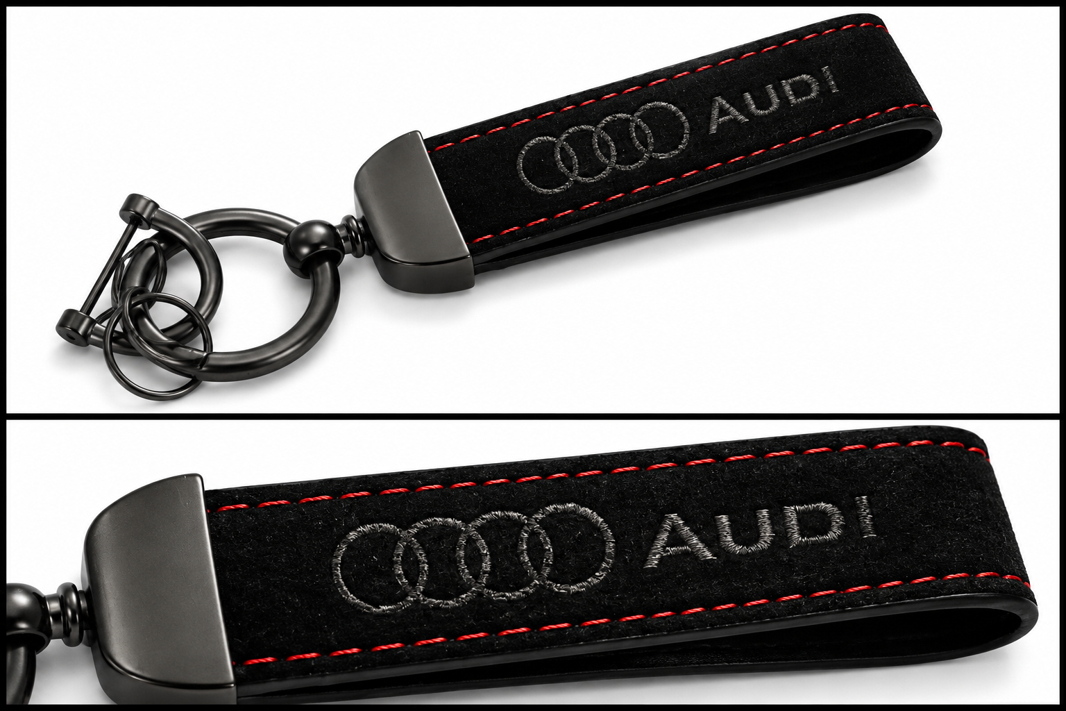 AUDI Logo Alcantara Keyring (Black + Red)