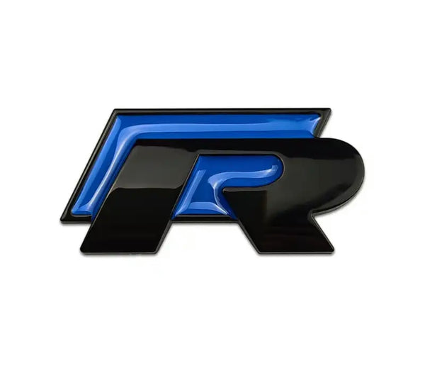 Volkswagen 'R' Front & Rear Badge / Emblem (Black + Blue)
