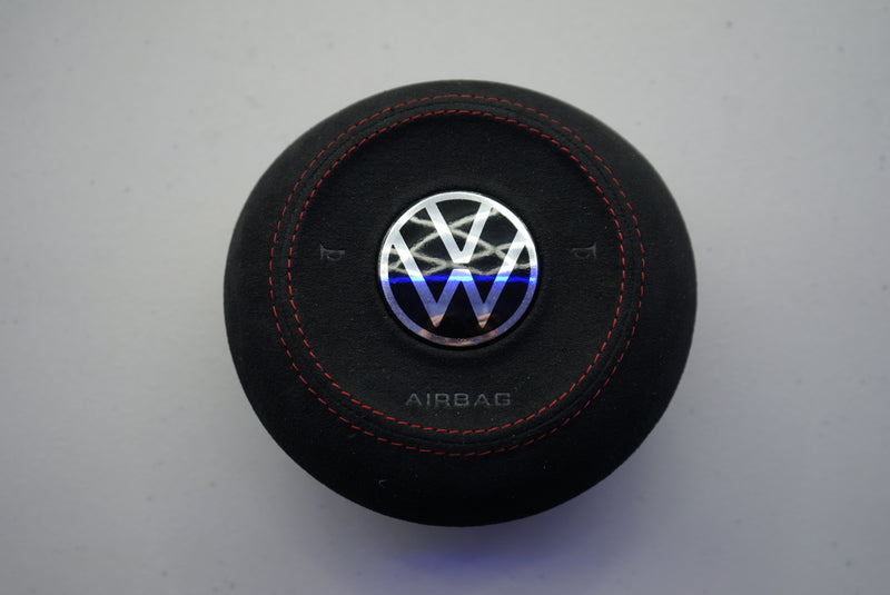 IN STOCK - VW Volkswagen Golf / Polo / Scirocco Circular Airbag Cover (Alcantara + Red Stitching)