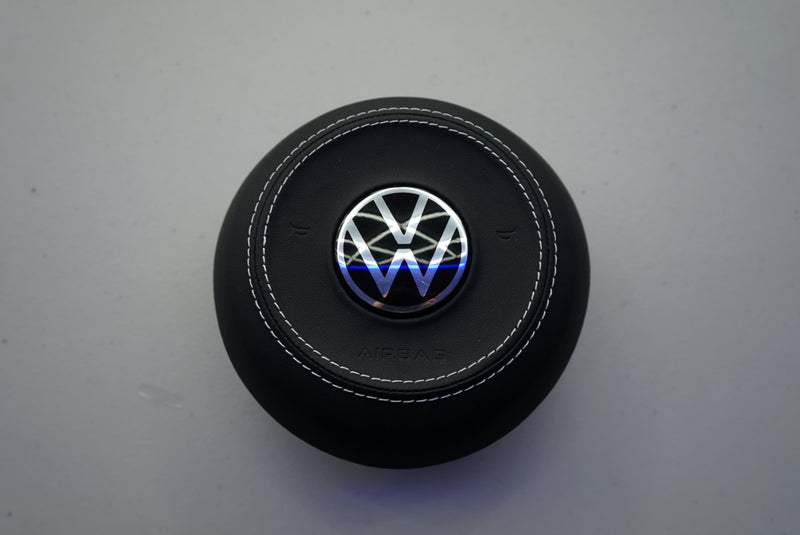 IN STOCK - VW Volkswagen Golf / Polo / Scirocco Circular Airbag Cover (Leather + White Stitching)
