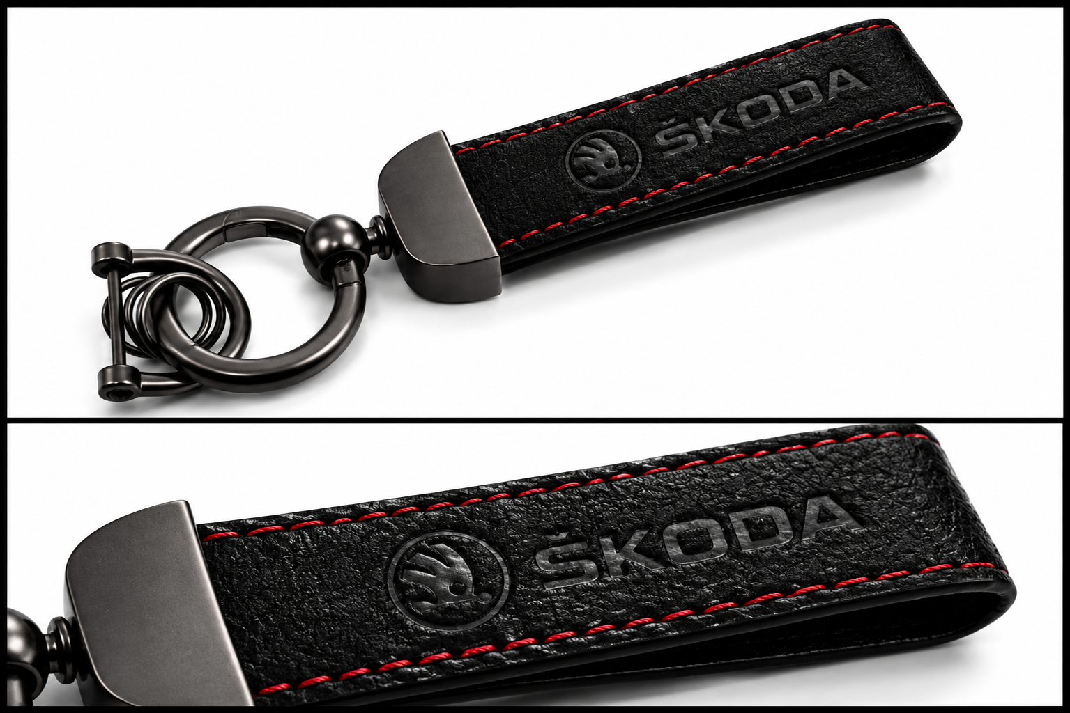 SKODA Logo Alcantara Keyring (Black + Red)